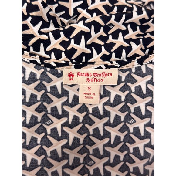 Brooks Brothers Red Fleece Dress Small Womens Airplane Print Wrap Jersey Stretch - Picture 7 of 8